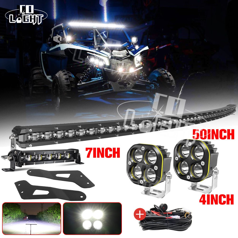 For 2017-25 Can-am Maverick X3 Curved 50'' LED Light Bar Roof Bracket + 4" Pods