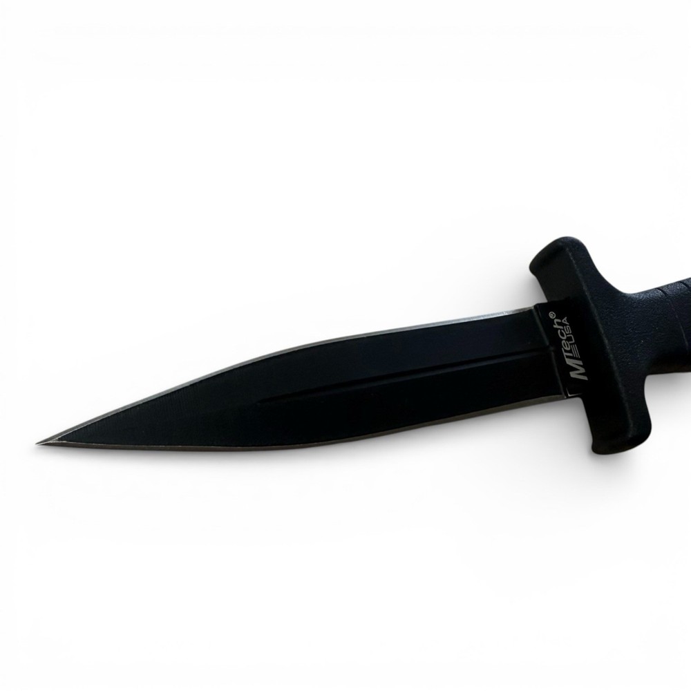 MTech Double Edge Dagger Fixed Blade Knife Rubber Handle w Sheath + Free Folder