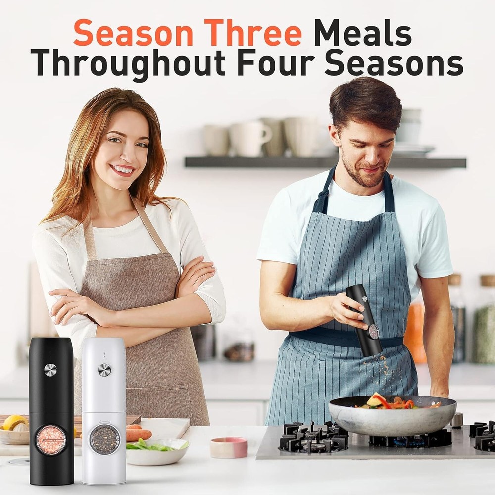 Automatic Salt and Pepper Mills with LED Light & Adjustable Coarseness - 2-Pack