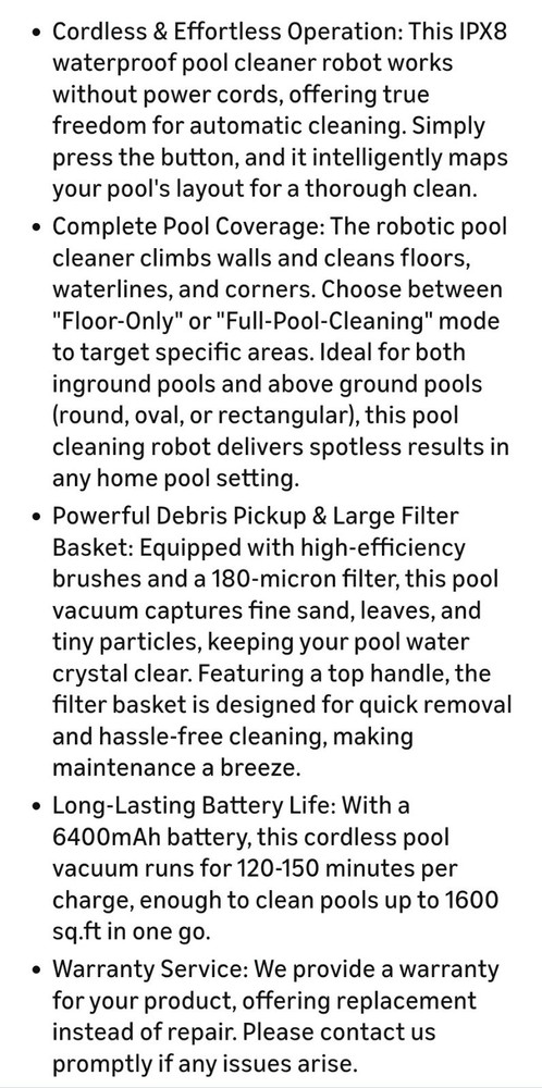 Robotic Pool Cleaner Automatic Smart Robot Pool Vacuum WALL & FLOOR Auto Mapping