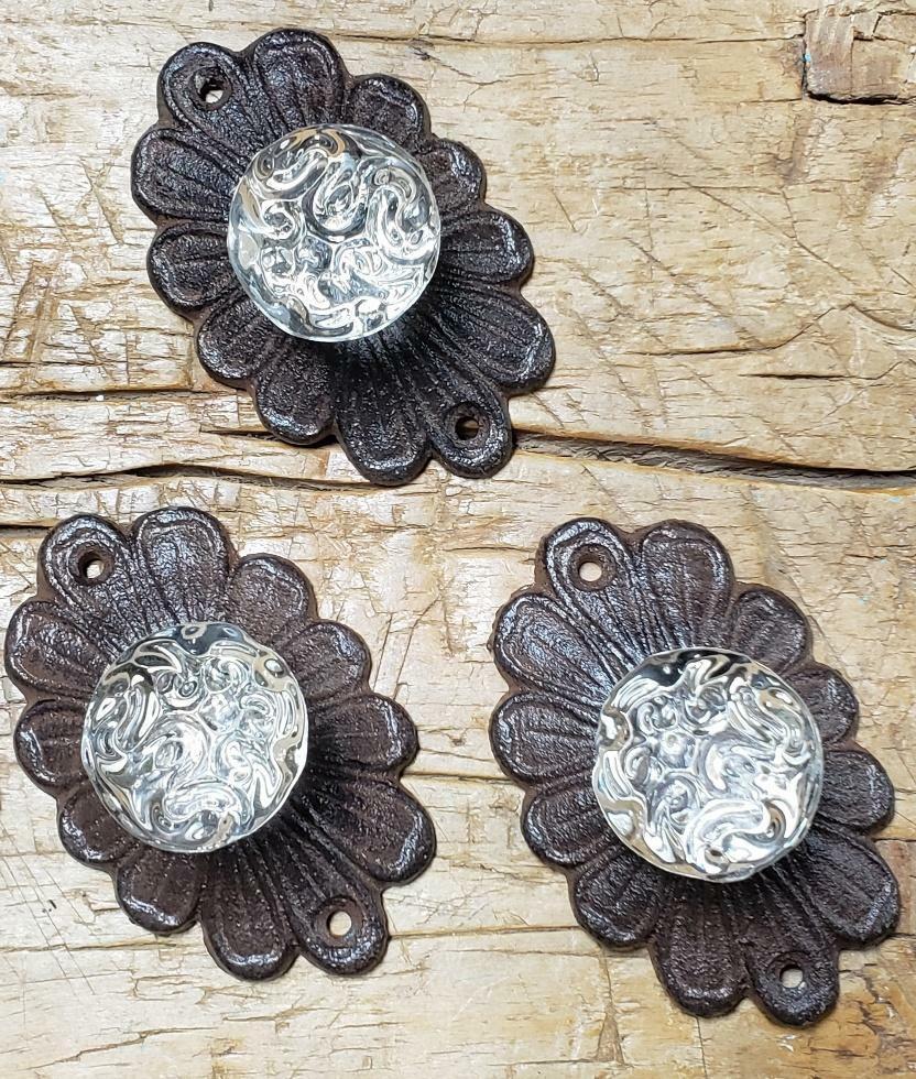 3 Cast Iron ANTIQUE Style Barn Handle Drawer Pull Coat Hook Rack BACK PLATE Knob