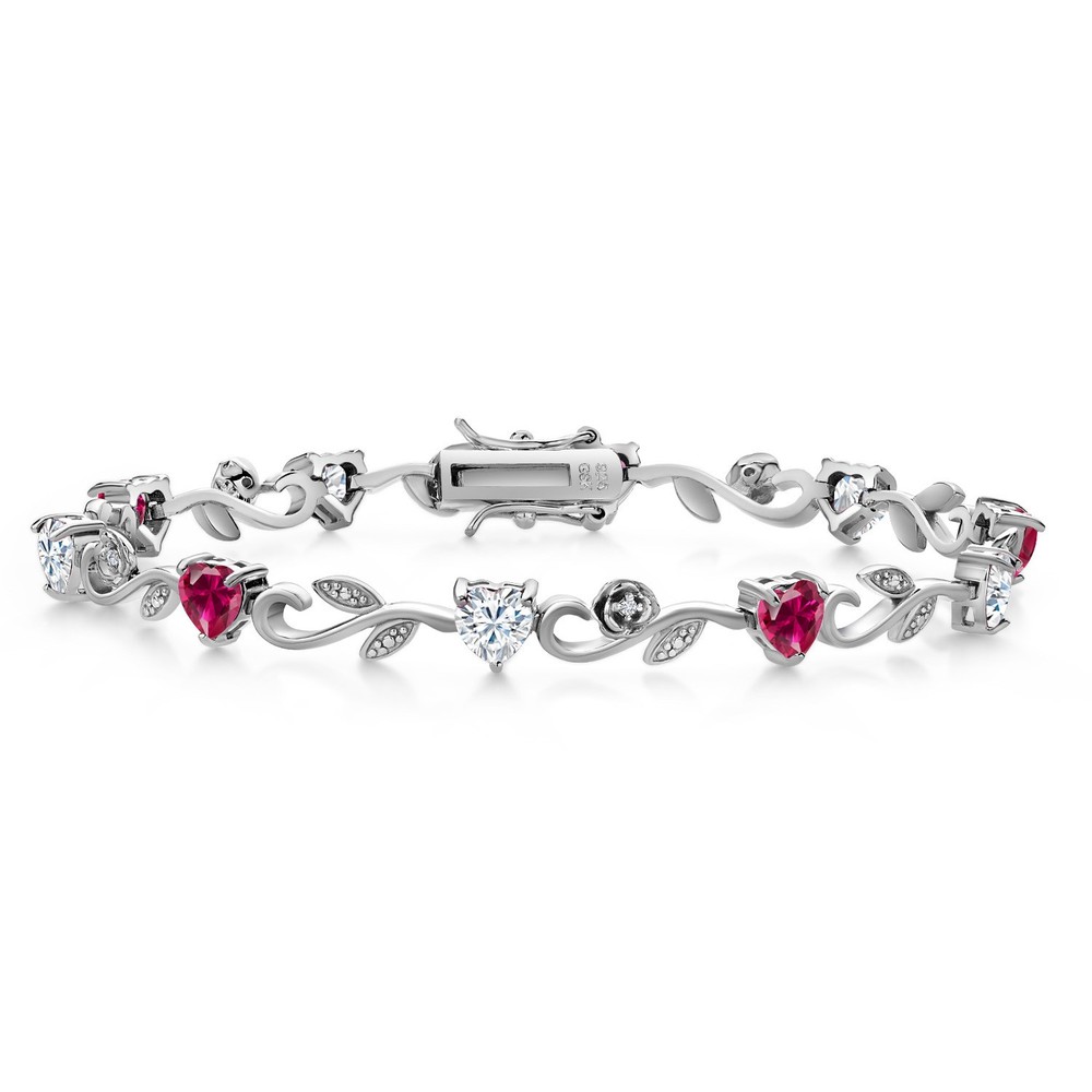 5.14 Cttw Heart Shape Created Ruby White Moissanite and  White Lab Grown