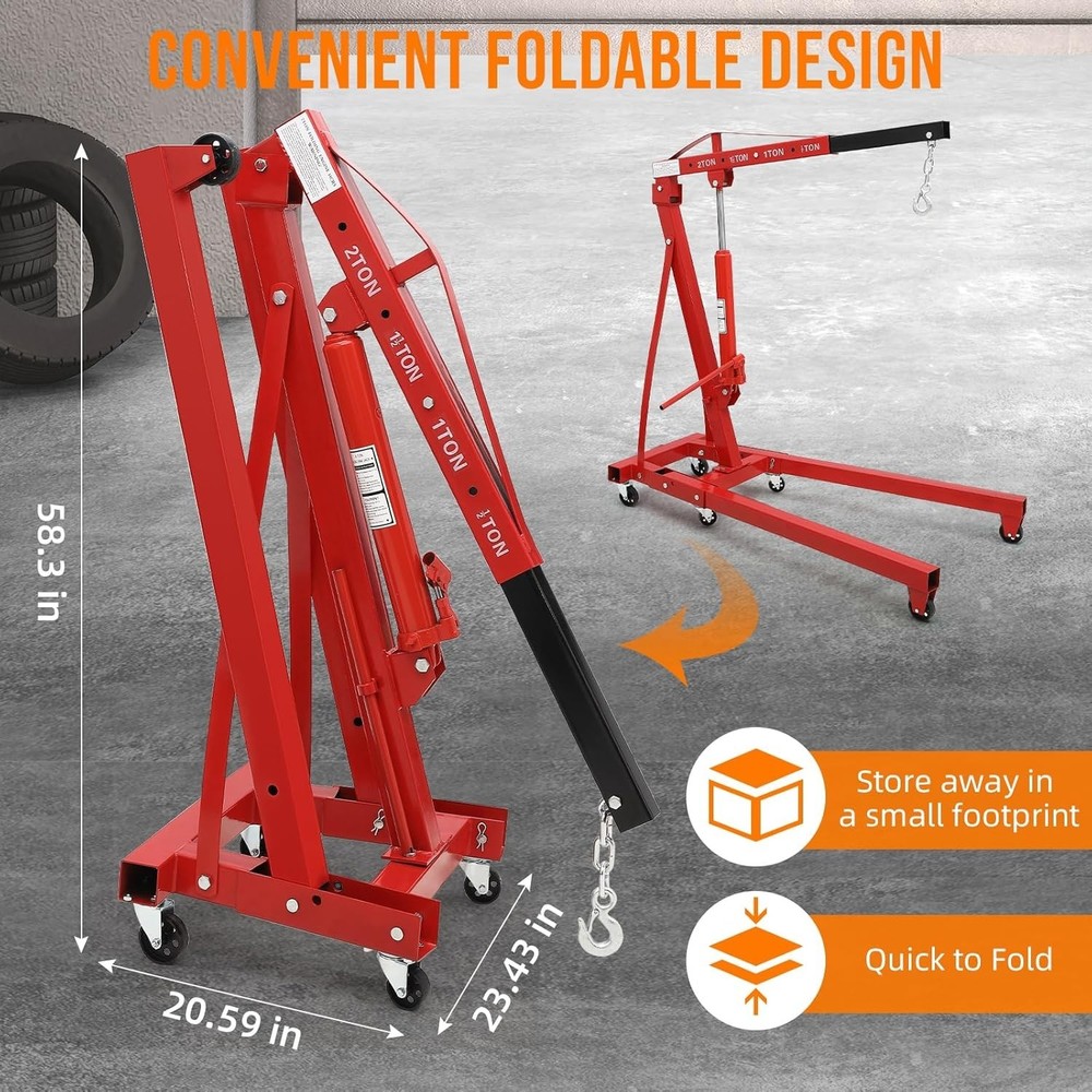 Heavy-Duty Folding Engine Hoist with 8-Ton Pump for Garage & Workshop