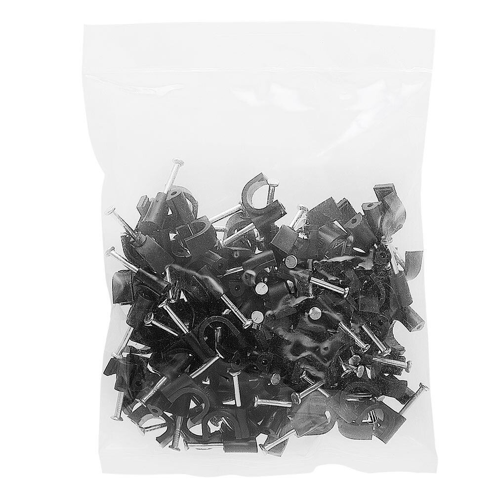 200 Pack Black Round Cable Clips with Nail 8mm Cord Holder Wall Mount Clip Tacks