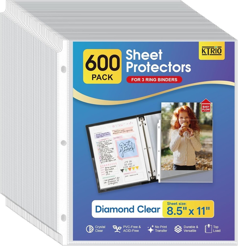 Versatile 600 Clear Polypropylene Page Protectors for 3 Ring Binder Organization