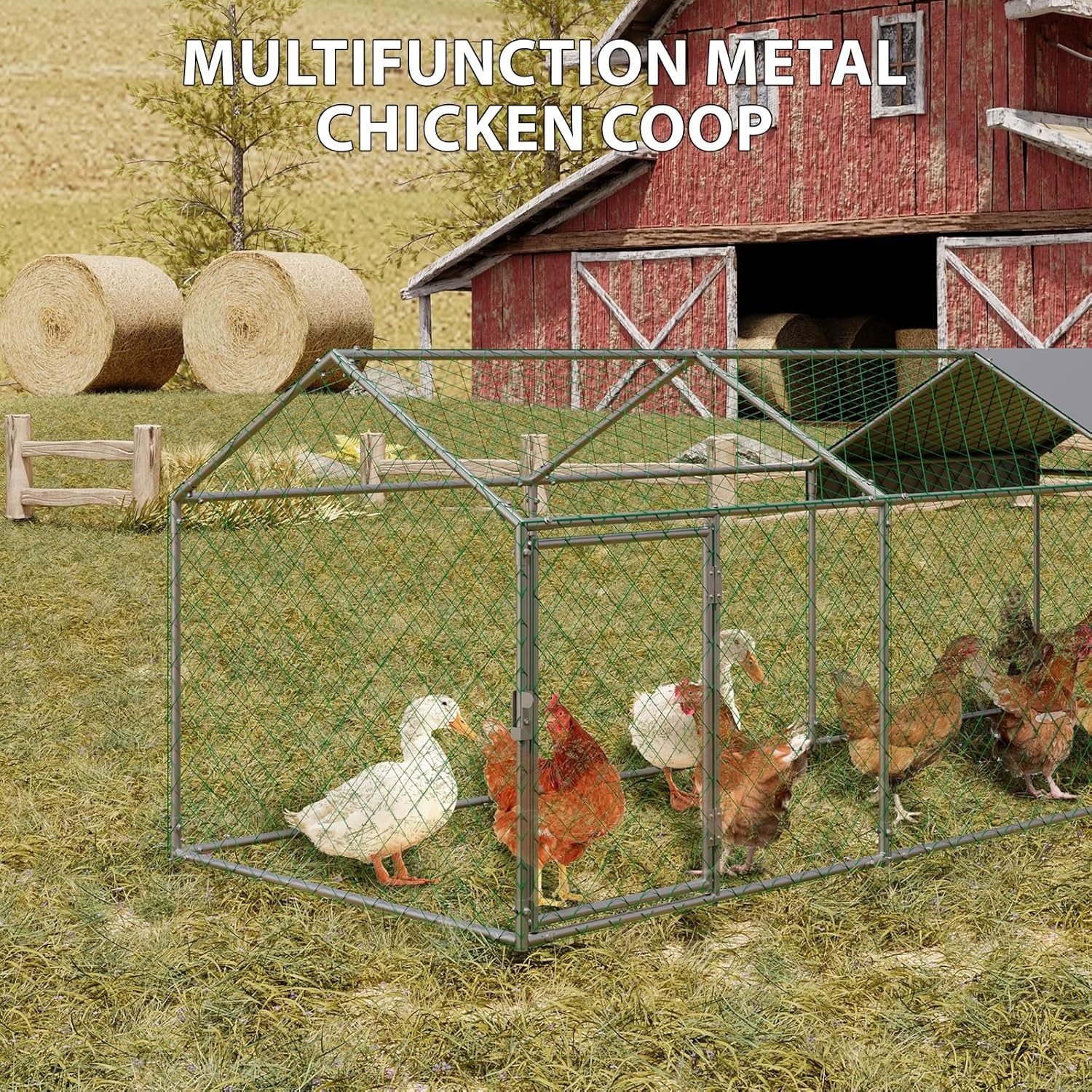 Heavy Duty Outdoor Walk-in Chicken Runs w/Cover Poultry Cage 120"×40"×40" Silver
