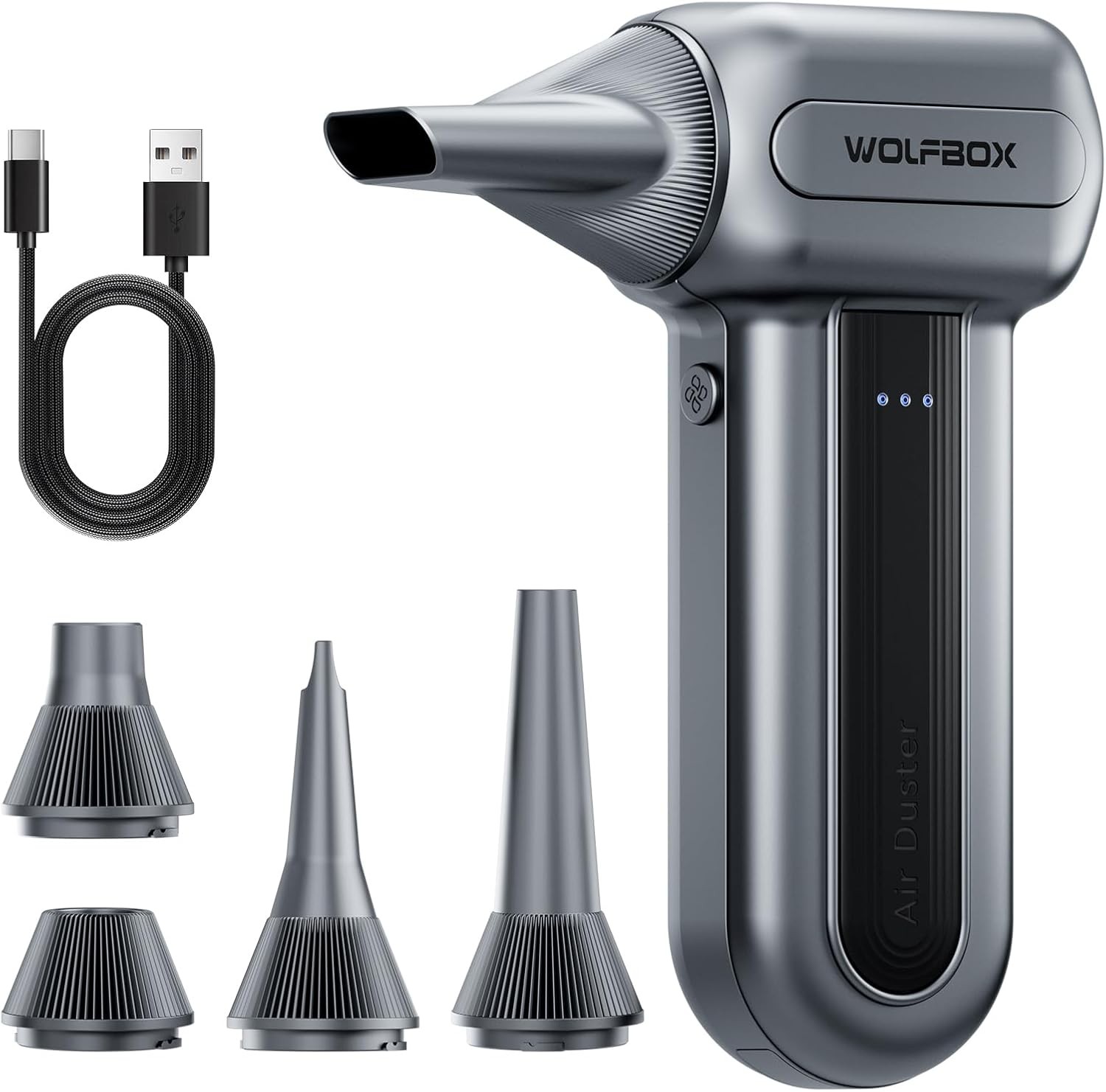 WOLFBOX MF70 Rechargeable Electric Air Duster 110000RPM 3-Speed with 5 Nozzles