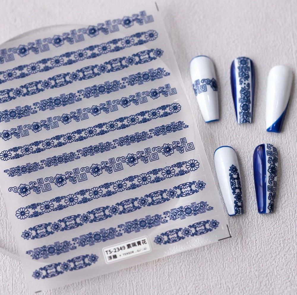 Blue Flower Pattern Nail Art Stickers