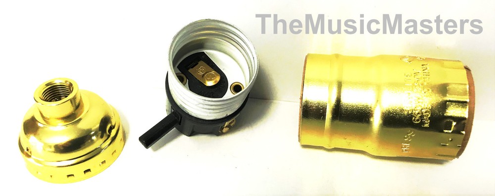 Brass Plated Push-Thru Switch LAMP SOCKET Standard E26/27 Light Bulb Holder Base