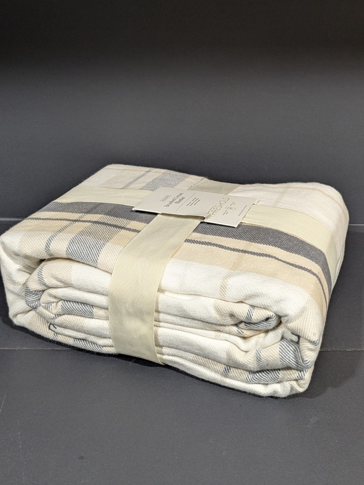 Full/Queen Brushed Cotton Blanket Neutral Plaid - Threshold