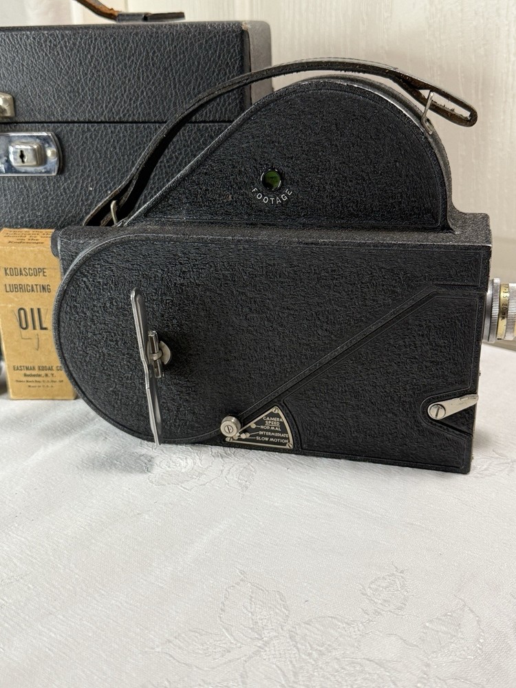 Cine-Kodak Model E Camera w/ Case, Splicer & Oil – Untested, Broken Latch