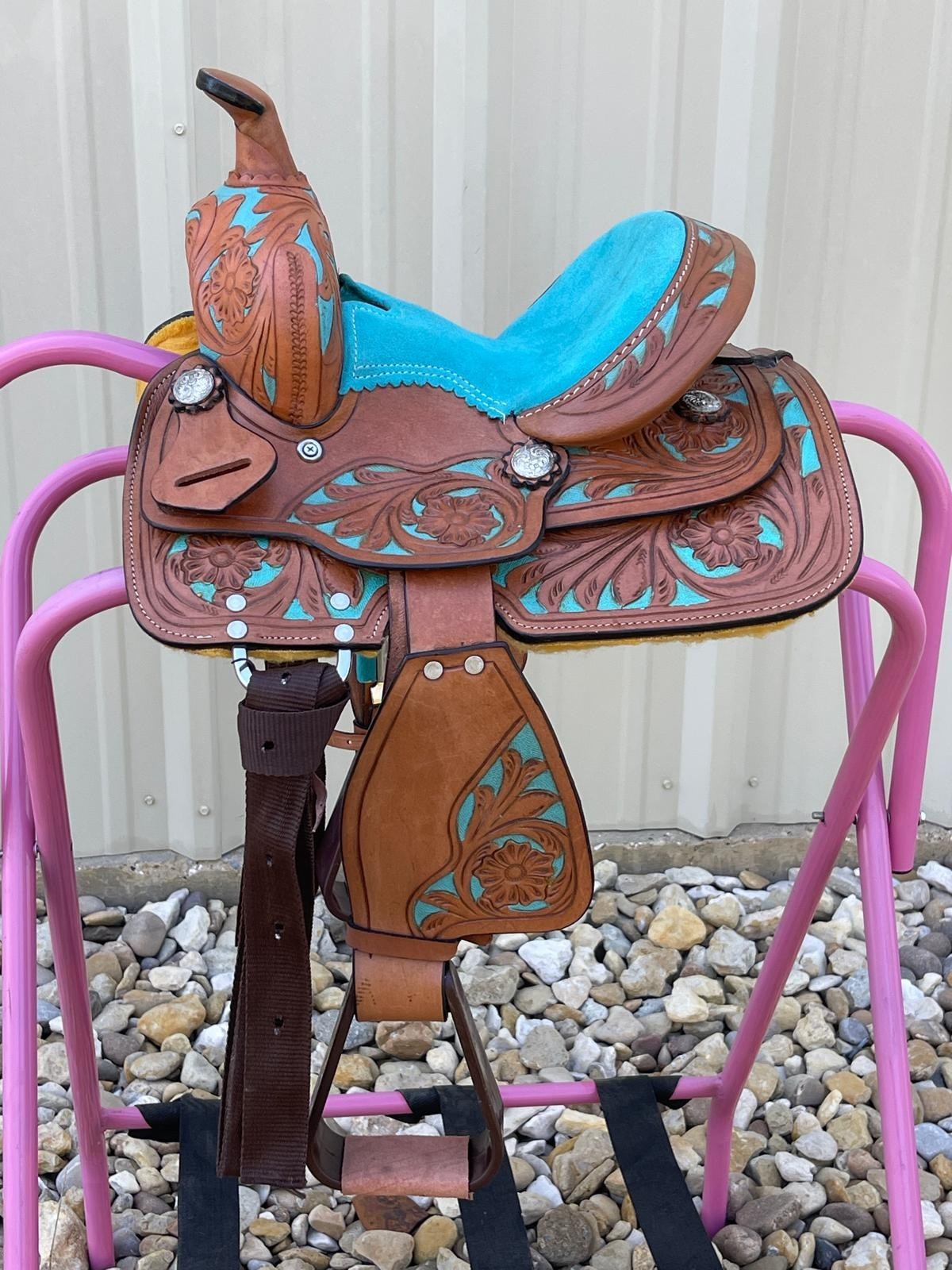 Pony Youth Western Horse Barrel Saddle | Floral Tooled | 8" Multiple Colors