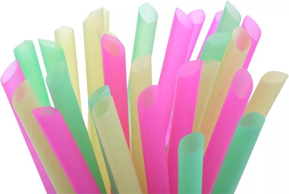 Jumbo Flexible Smoothie Plastic Straws 100 Pcs Assorted Colors Large Bendable