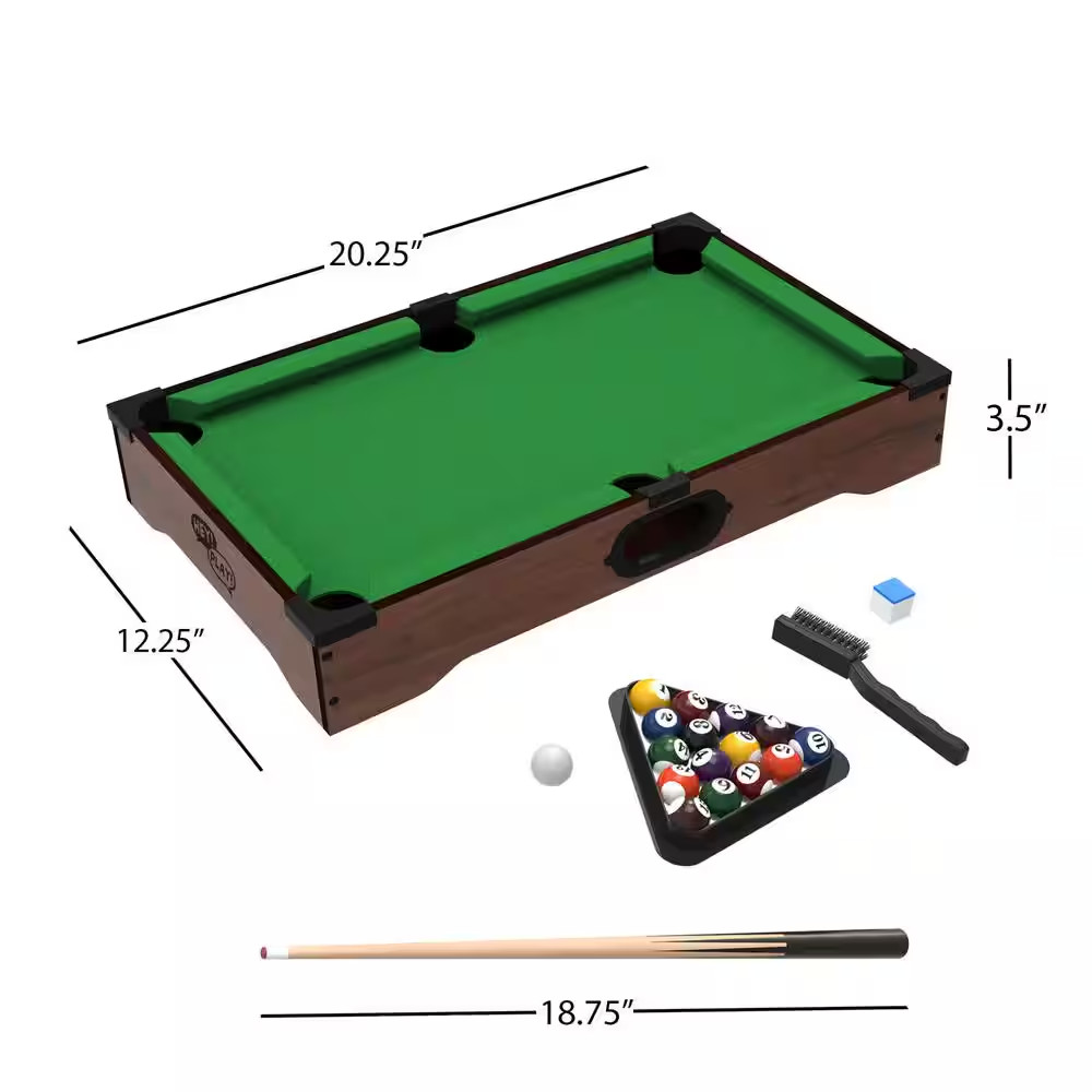 Mini Table Top Pool Table Portable Billiards Game Set with Balls Cues Triangle