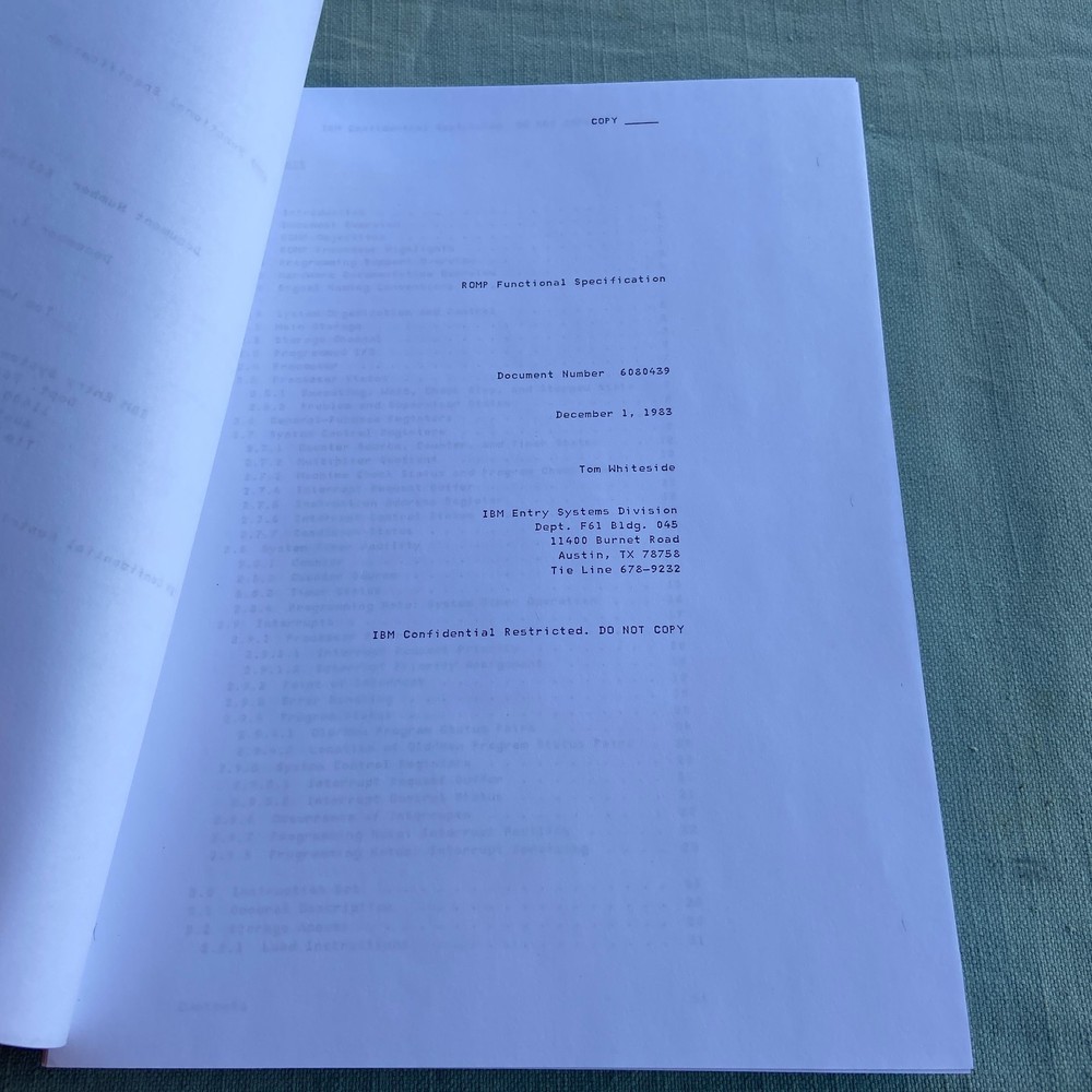 IBM ROMP Processor Copy Functional Specification 1983 Vintage Book Manual 32 Bit
