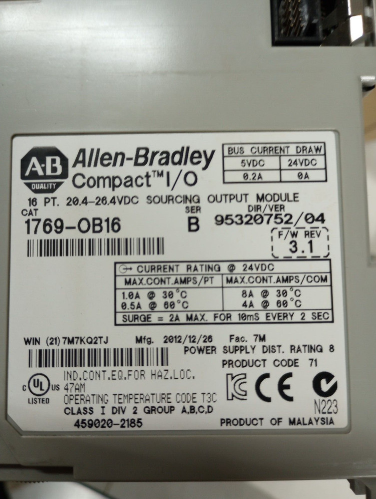COMPACTLOGIX ALLEN BRADLEY RACK COMPLETE SYSTEM 1769-L32E SYSTEM