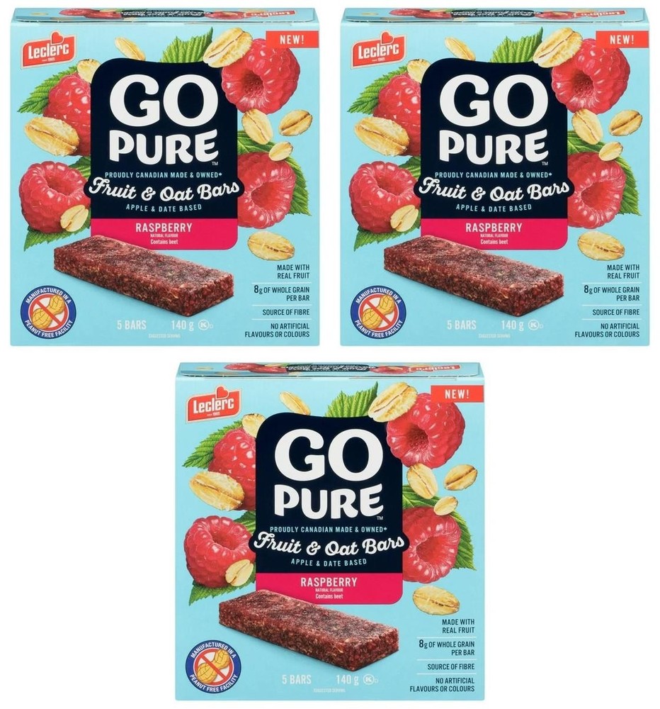 Go Pure Raspberry Fruit & Oat Bars, 5 Bars, 140g (3 Pack)