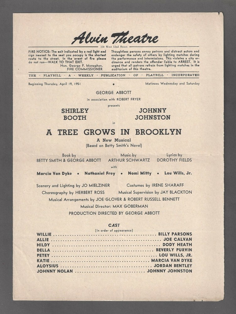 Shirley Booth "A TREE GROWS IN BROOKLYN" Johnny Johnston 1951 Opening Program