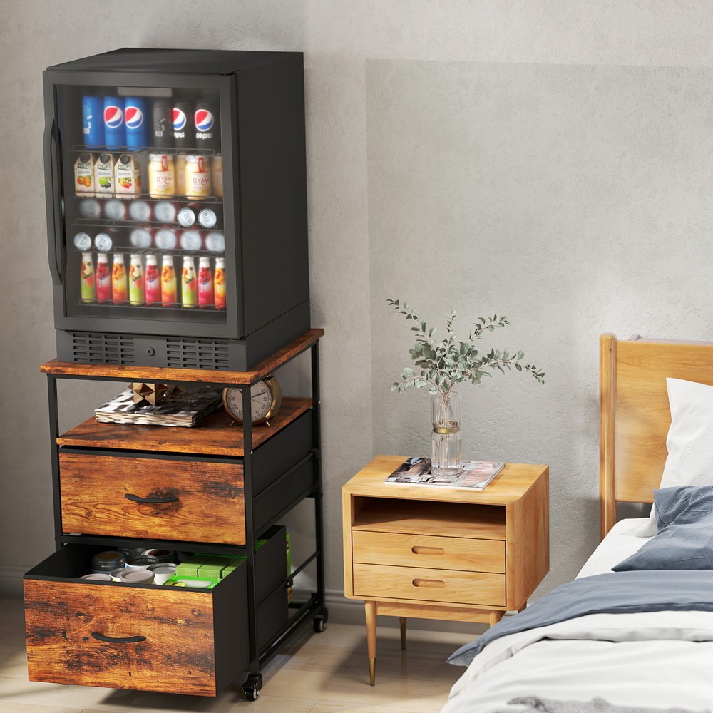 Mini Fridge Stand with Storage Beverage Refrigerator Cooler Stand Table