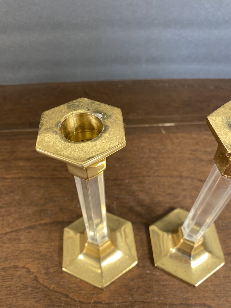 Fine Crystal & Brass Candle stick Holder Set
