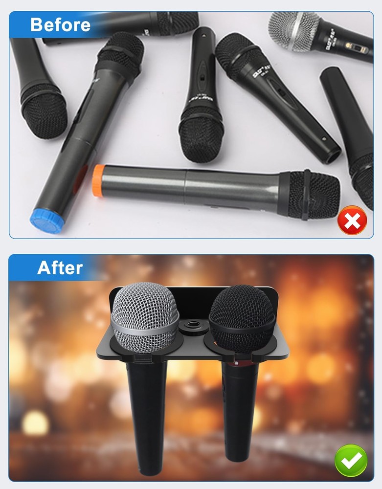 Multi Microphone Holder for Wired Wireless Mics Wall or Stand Mounted