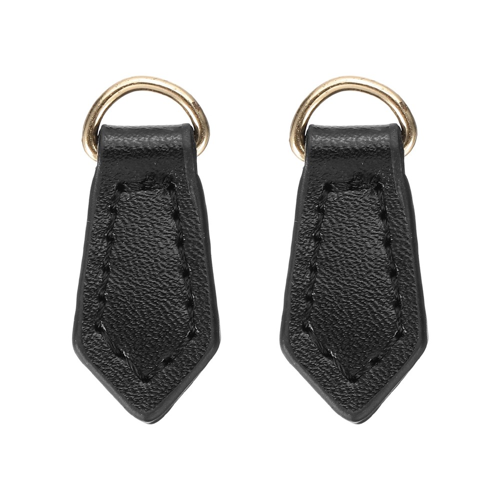 2Pcs Leather Zipper Pull, 1.5 Inch Leaf Shape Leather Zip Puller(Black)