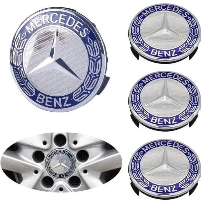 4Pack For Mercedes Benz Wheel Center Caps Emblem Rim Hub Cover Badge Blue 2.95in