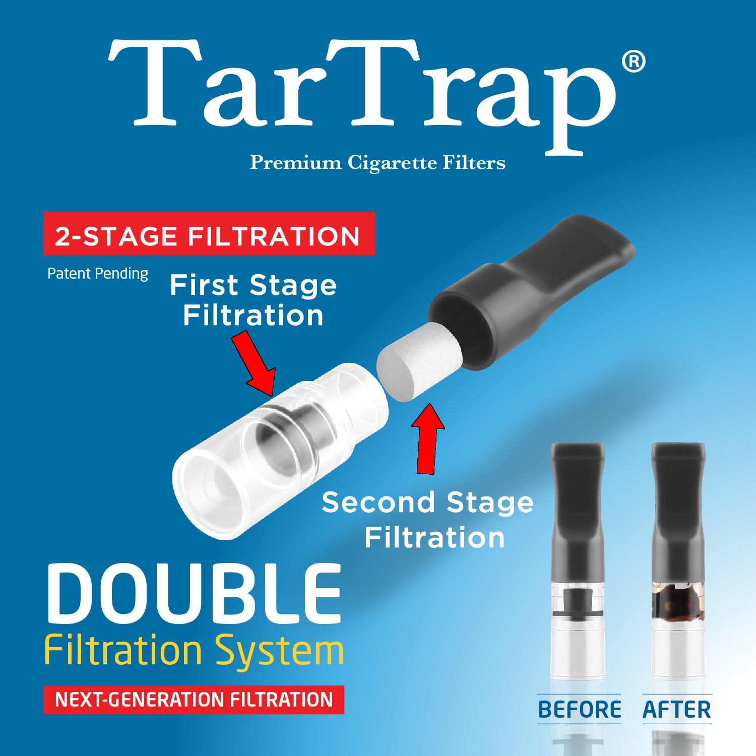 TarTrap 100 BLK Double Filtration Premium Cigarette Filter,Block Nic Tar Bar Out