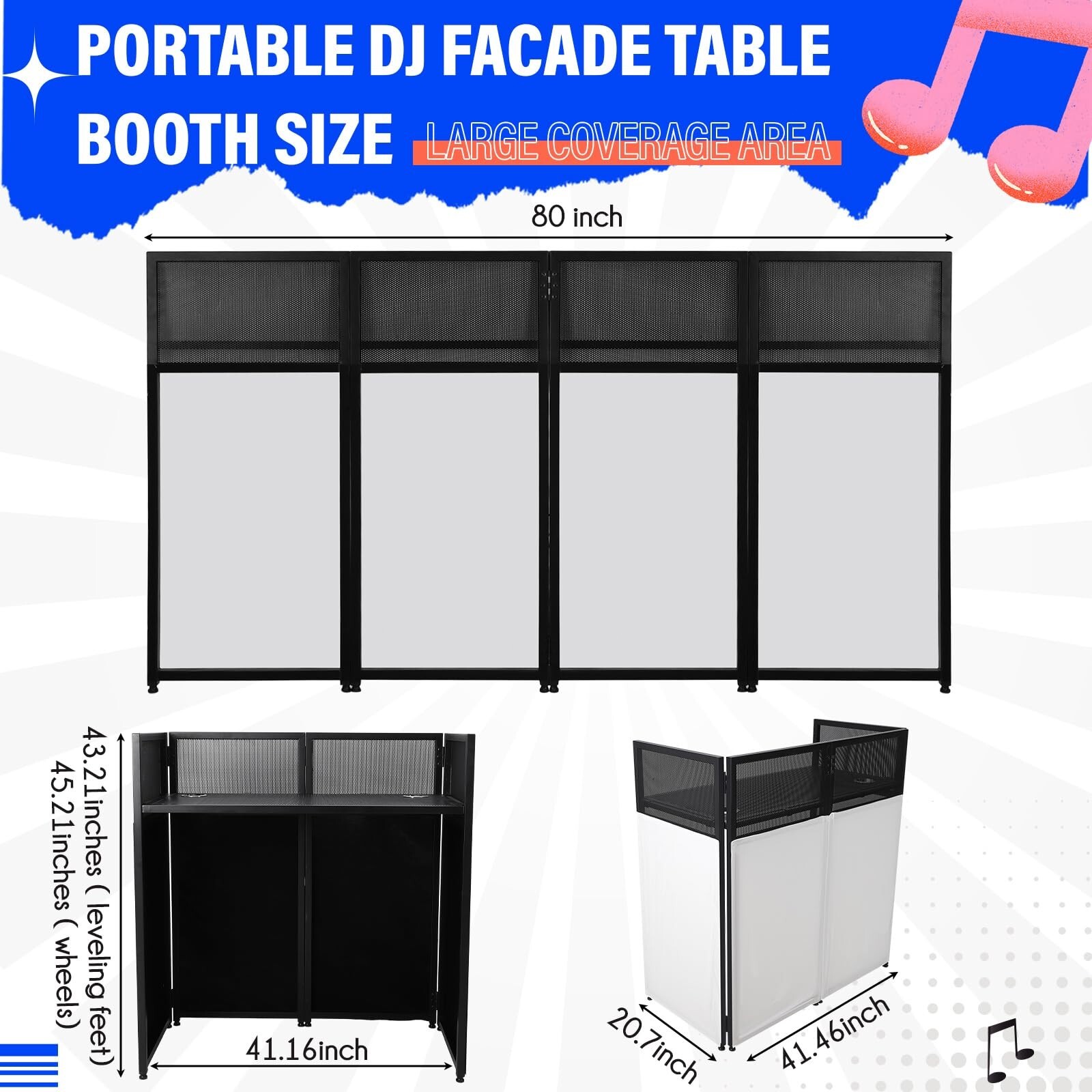 Portable DJ Facade Booth 42" Lx46" Hx21" W DJ Table Stand Booth DJ Table Station