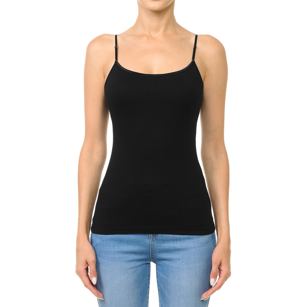 (Ambiance Apparel) Bra-Strap Camisole with Built in Shelf Bra Plain Tank Top