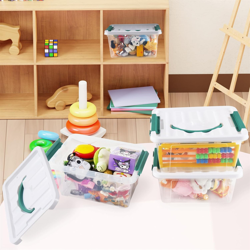 6 Quart Plastic Stackable Storage Latch Bins,Clear Latching Box with Handle and