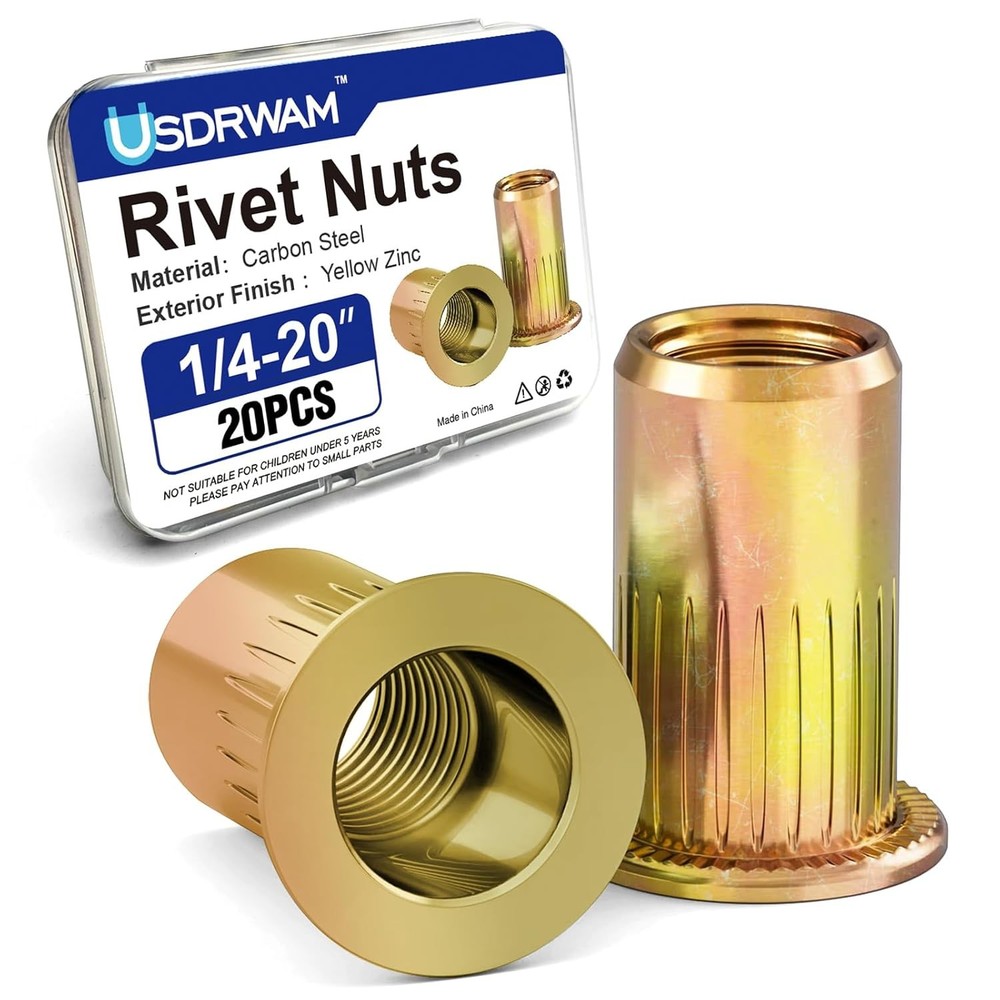 1/4-20 Rivet Nuts, Zinc Plated Carbon Steel Threaded Insert Rivnut Nutsert, Flat