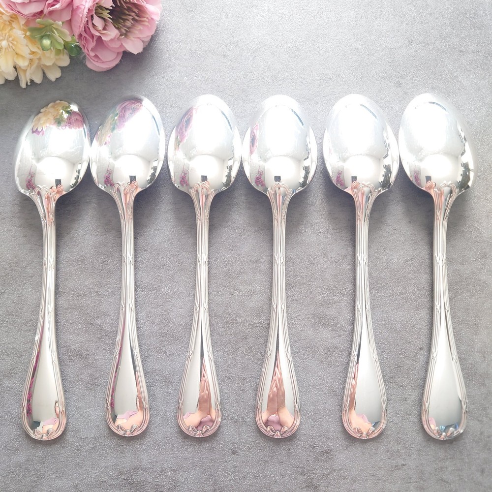Christofle Rubans Standard Spoon 6pcs Silverplate Flatware Excellent