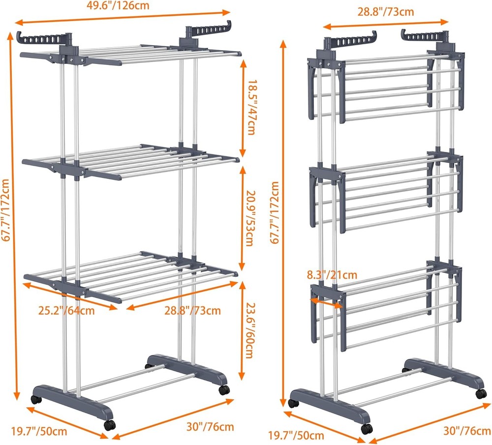 Clothes Drying Rack Oversized 4-Tier(67.7" High Foldable Stainless Steel Drying