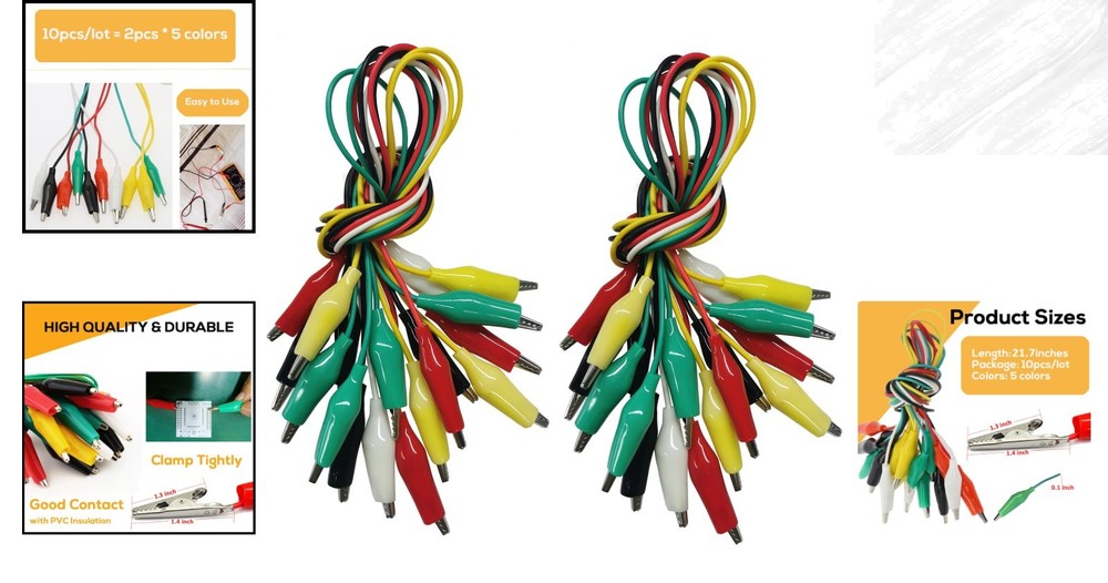 20PC Colorful Alligator Clips with Testing Probes for Experiments & Prototyping