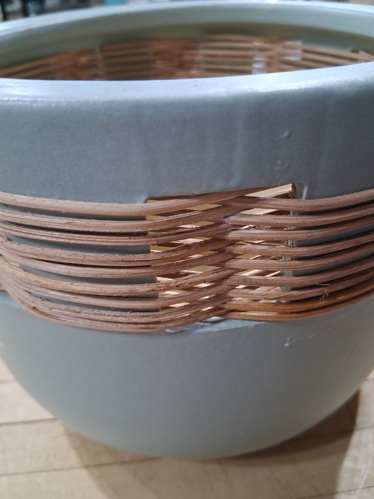 Sage Green Ceramic Planter with Woven Wicker Band