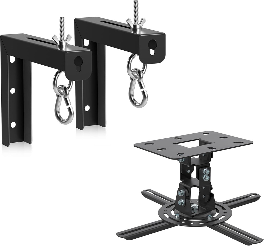Univeral Projector Screen Wall Mount & Projector Ceiling Mount Black Bundle