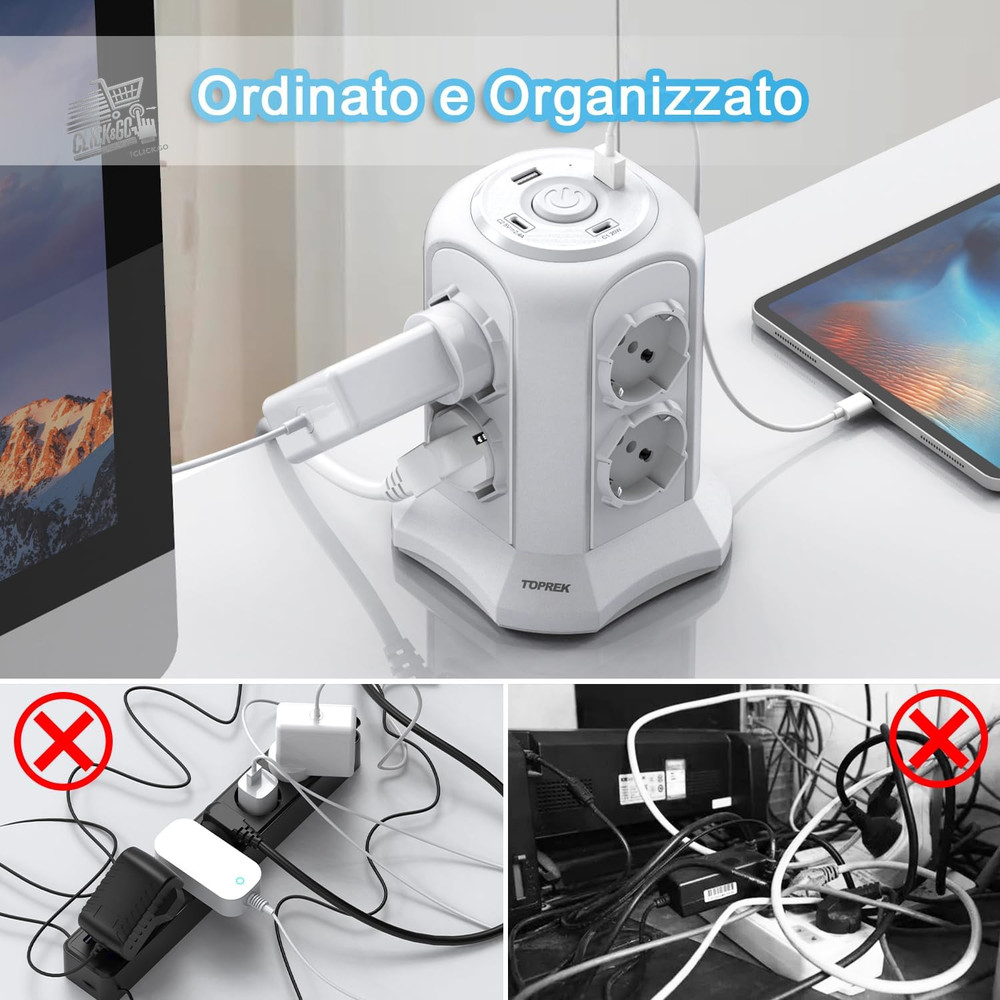 Vertical Multi Outlet 8 Universal Sockets 4 USB C PD 20W Slipper 4000W Switch