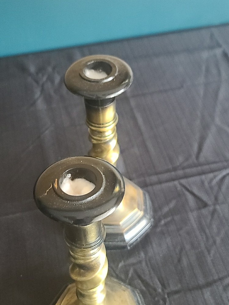 2 Ornate Solid Brass Candle Sticks Made In India EUC