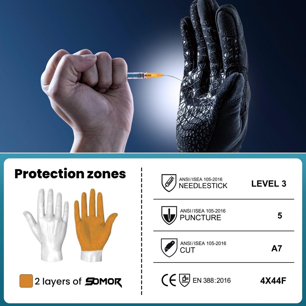 Level 3 Needle, Level 5 Puncture Resistant Work Gloves for Gardening, Touchsc...