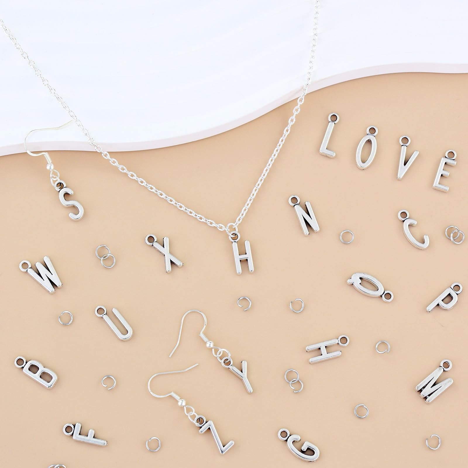 VICROIC 156 Pcs/6 Sets Silver ABC Alphabet Letter Charms, 0.6 inches,