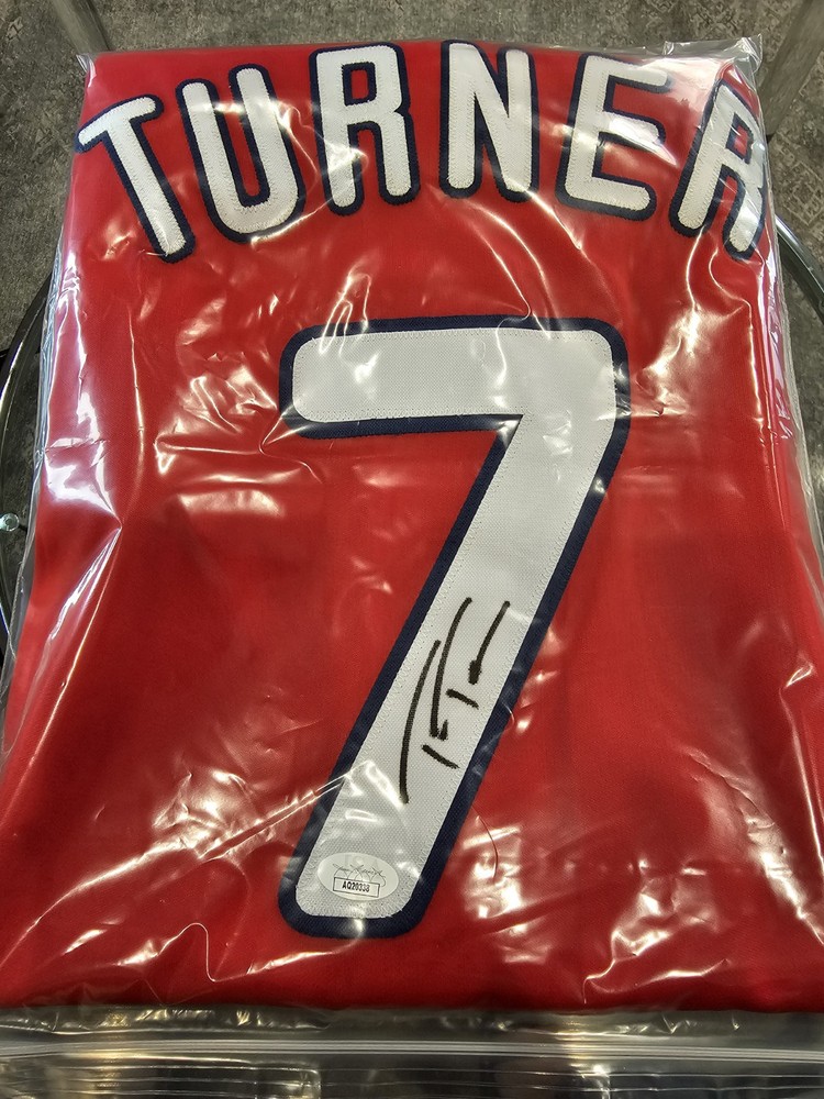 Trea Turner Autographed/Signed Jersey JSA COA Red Custom Jersey
