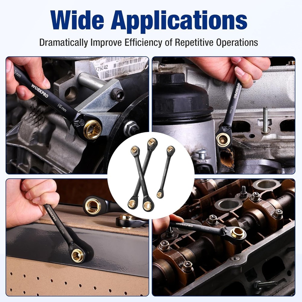WORKPRO 3-Piece 4-in-1 Reversible Ratcheting Wrench Set