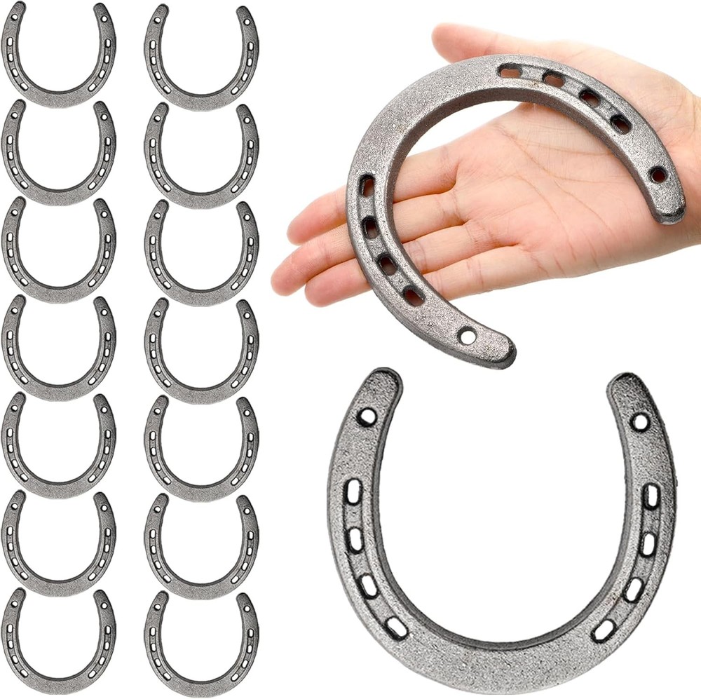 16 Cast Iron Horseshoes Set for Rustic Western Wall Decor