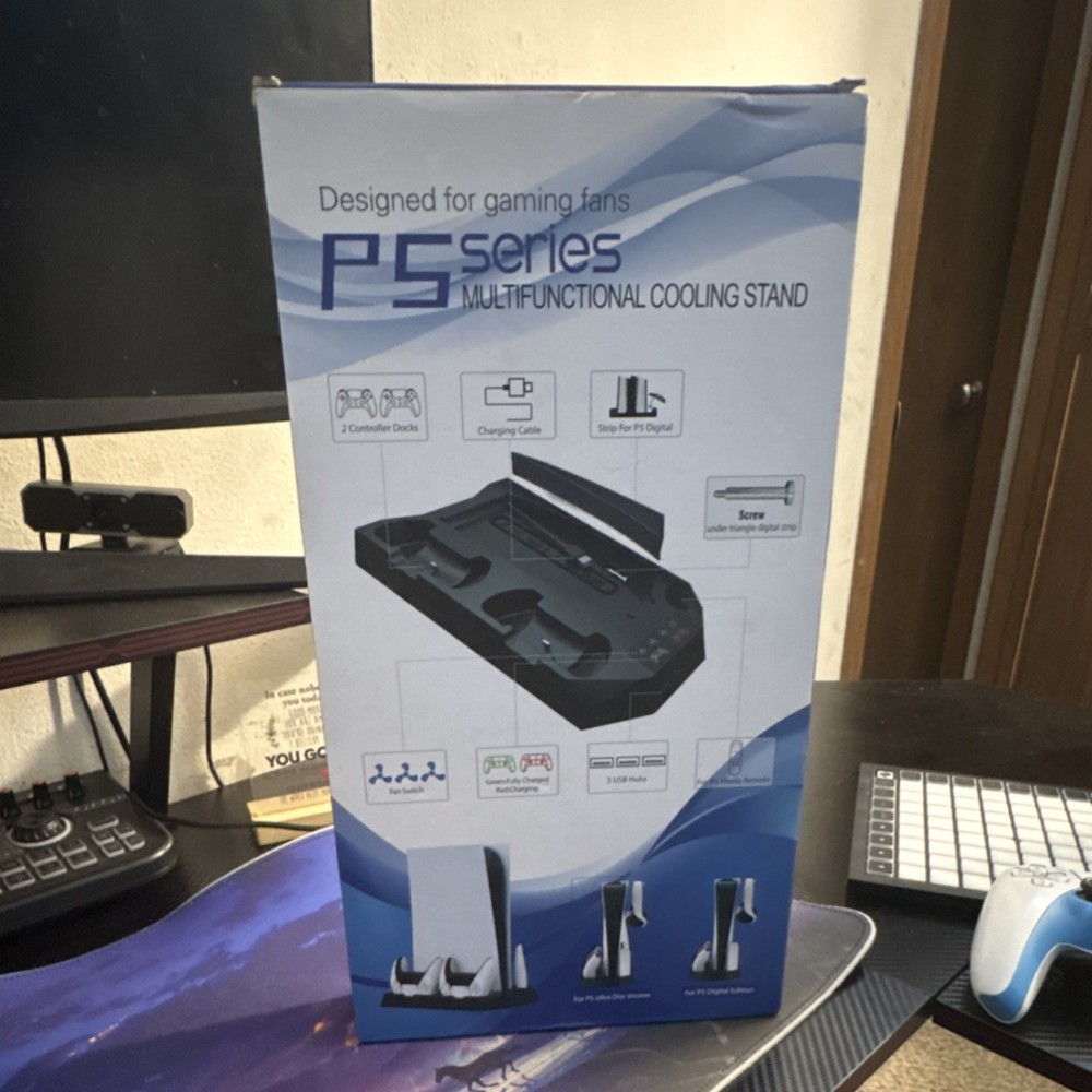 PS Series Multifunctional Cooling Stand for PS5, 2 Controller Docks, 3 USB Hubs