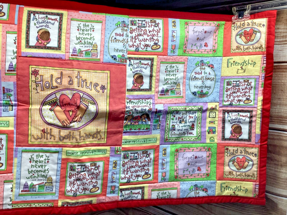 Vintage Hand Made Quilted Wall Hanging Friendship Theme Signed & Dated