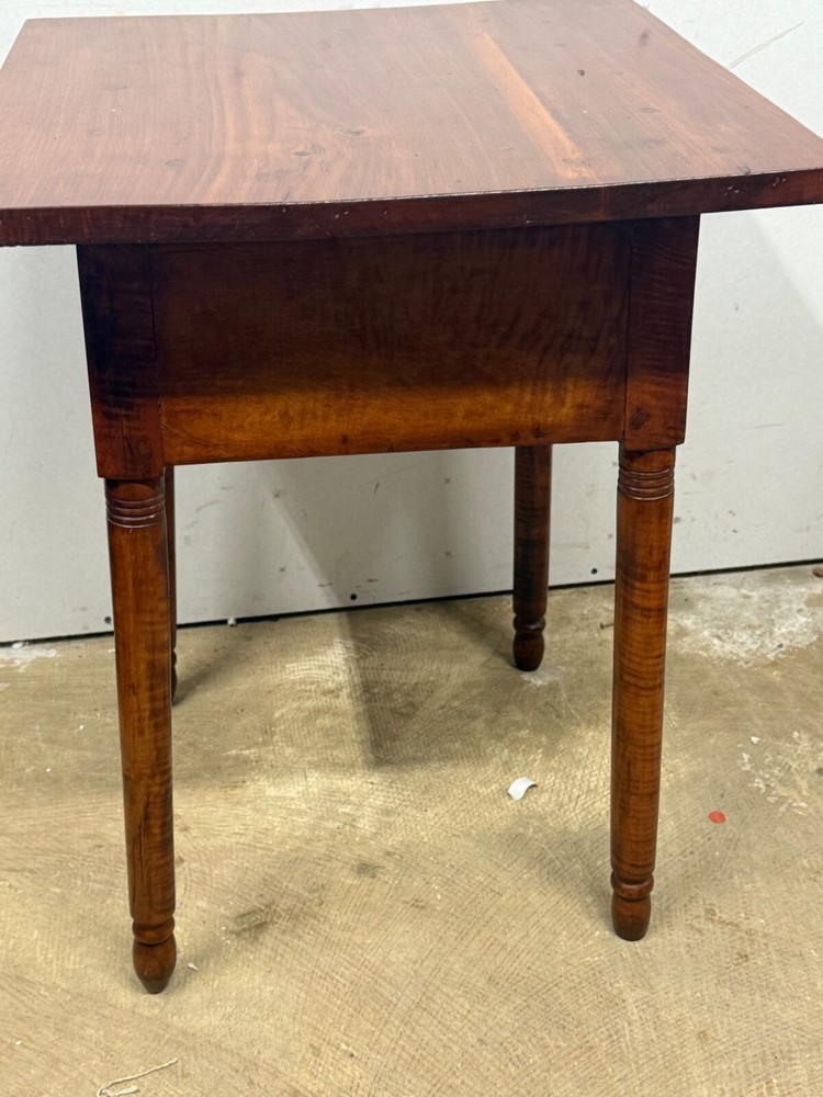 antique bench made tiger maple & walnut work table night stand end 1800s drawer