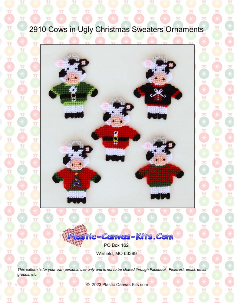 Cows in Ugly Sweaters Christmas Ornaments-Plastic Canvas Pattern or Kit