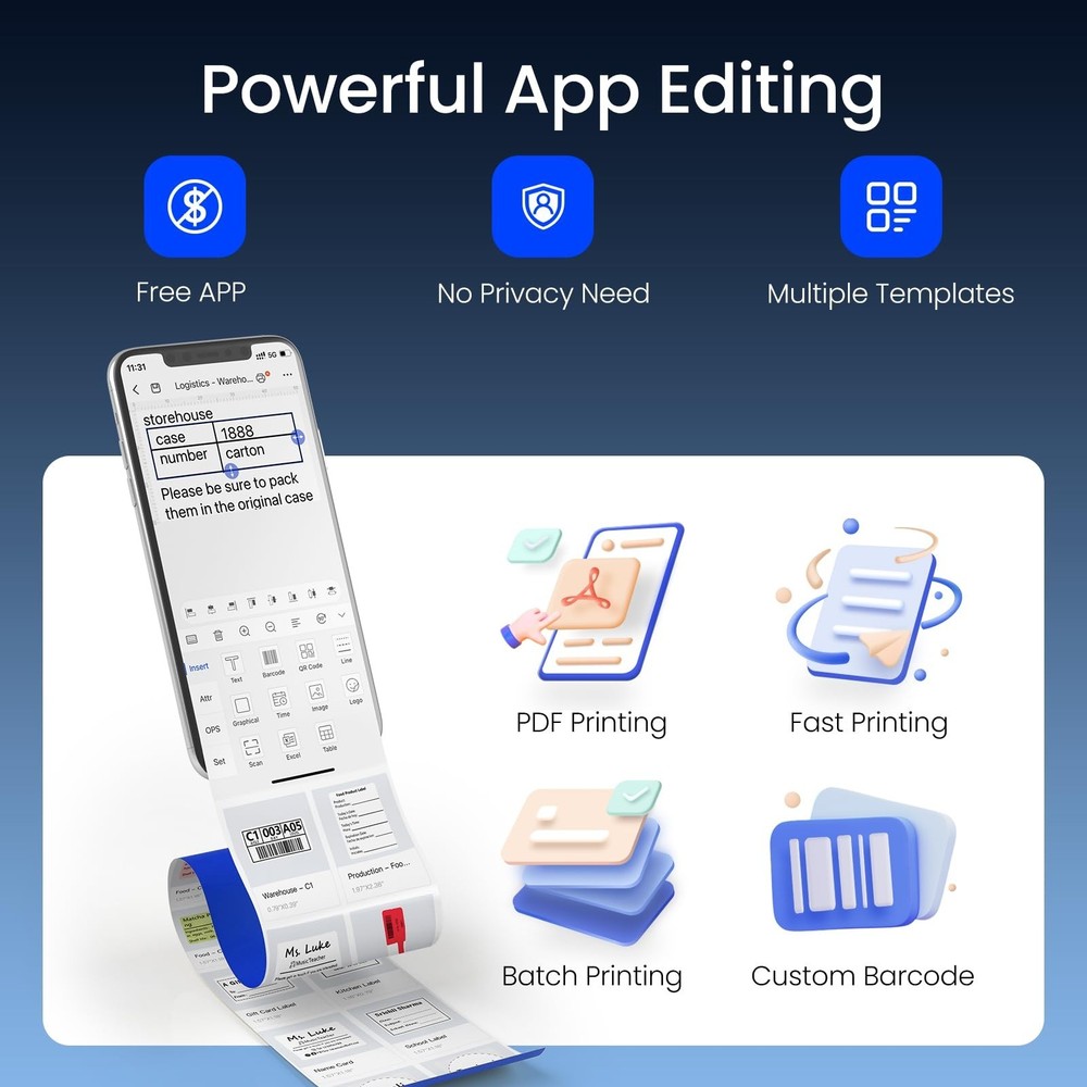 CLABEL Label Maker Machine with Tape, 221B Thermal Bluetooth Label Printer 2 ...