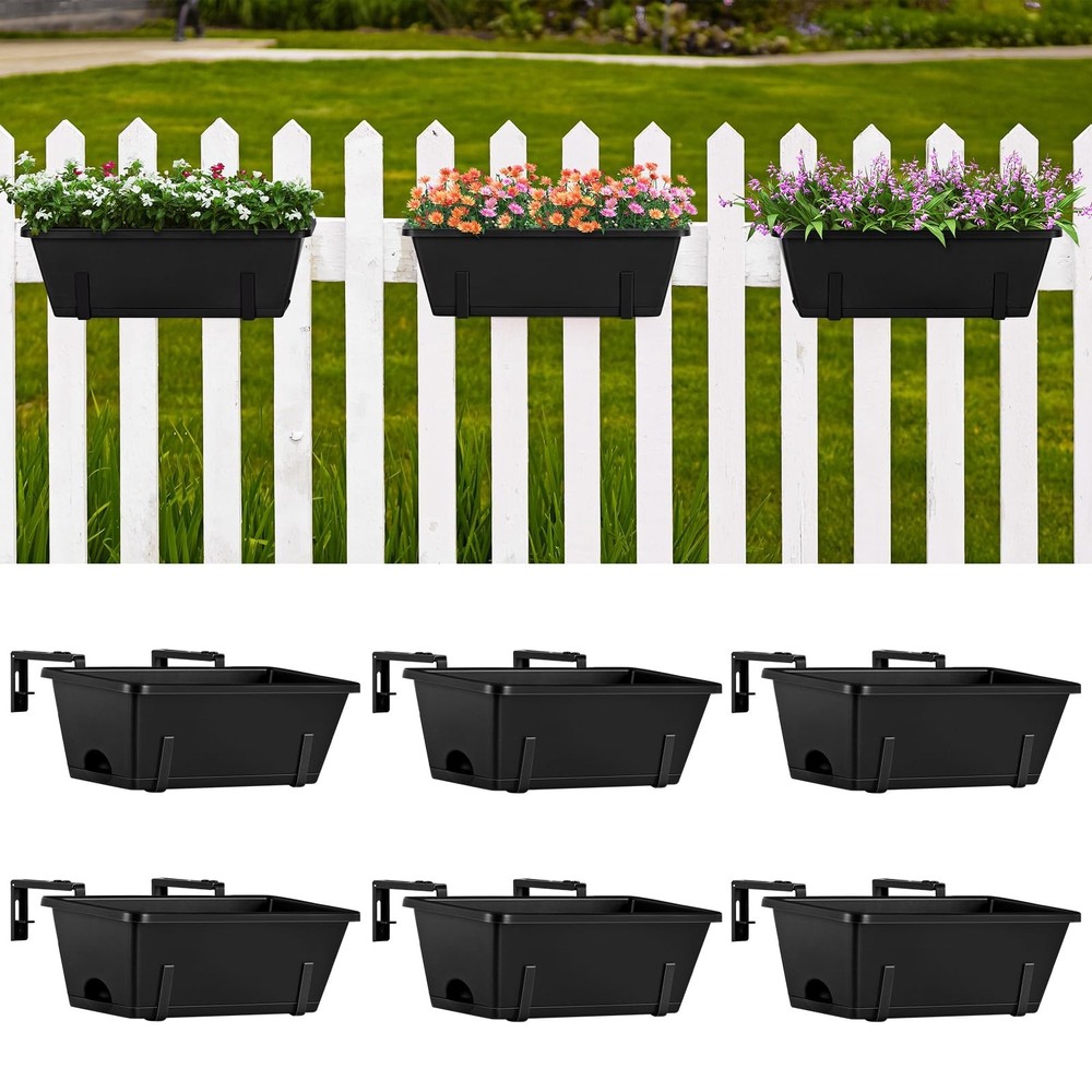 ETELI Railing Planter Hanging and Planter Box Brackets Set 6 Pack Adjustable ...